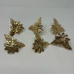Kemp & Beatley Poinsettia Flower Napkin Rings Gold Color Thin Metal Set of 6